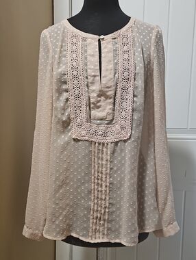 Daniel Rainn Swiss Dot Sheer Boho Blouse Small In Pink